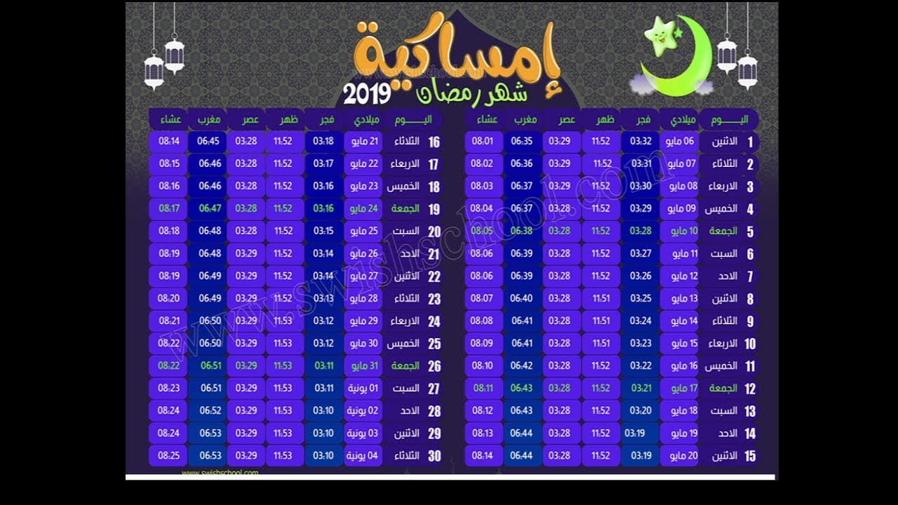 مواقيت الافطار رمضان 2019 3271 2